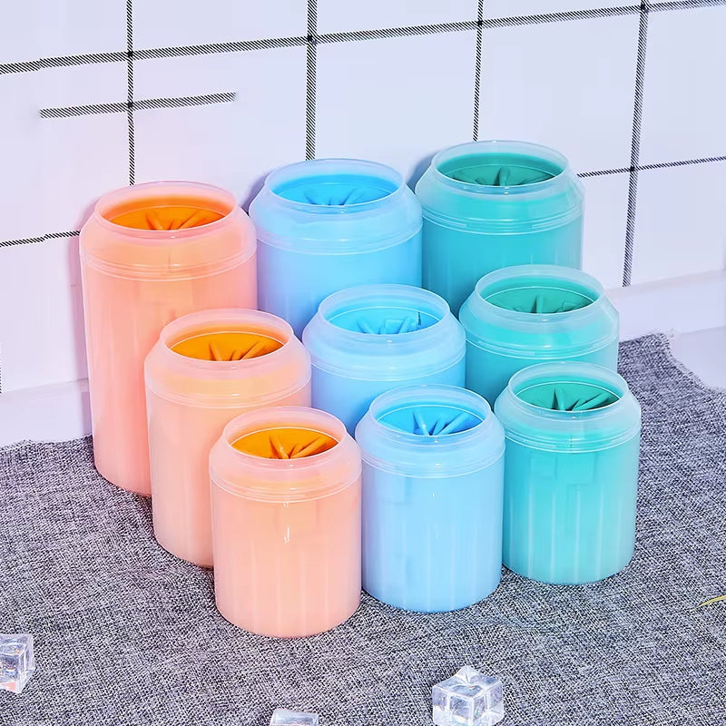 Portable Dog Paw Cleaner with Soft Silicone Combs and Foot Washing Bucket for Outdoor Use