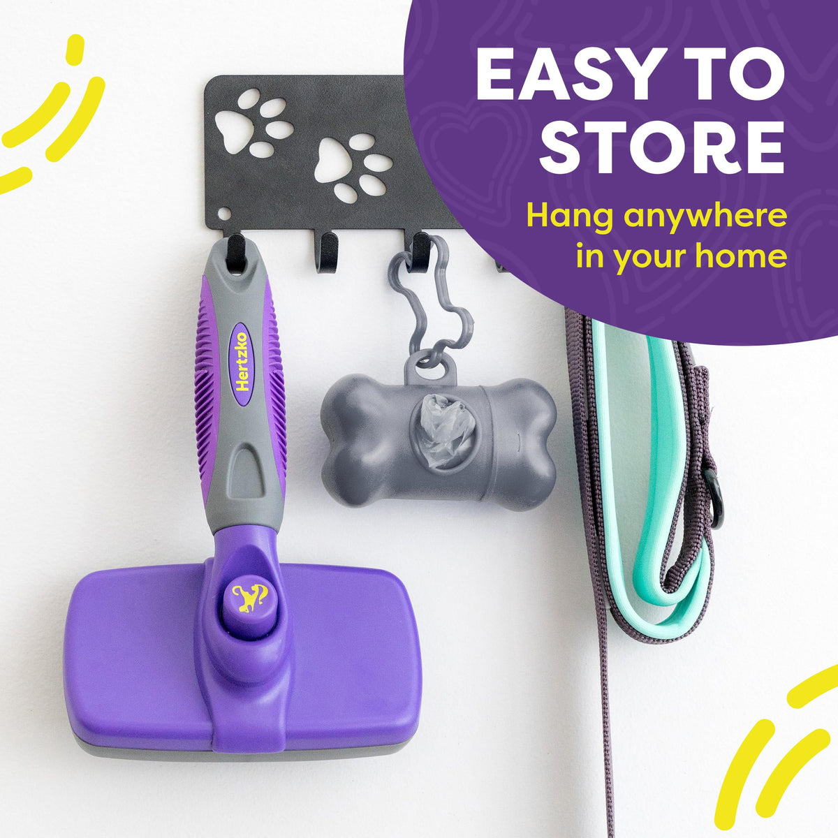 Self-Cleaning Slicker Brush for Dogs and Cats - Grooming Tool for Shedding Long and Short Hair with Retractable Bristles - Purple