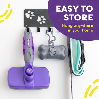 Self-Cleaning Slicker Brush for Dogs and Cats - Grooming Tool for Shedding Long and Short Hair with Retractable Bristles - Purple