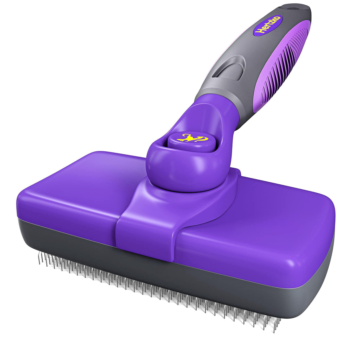 Self-Cleaning Slicker Brush for Dogs and Cats - Grooming Tool for Shedding Long and Short Hair with Retractable Bristles - Purple