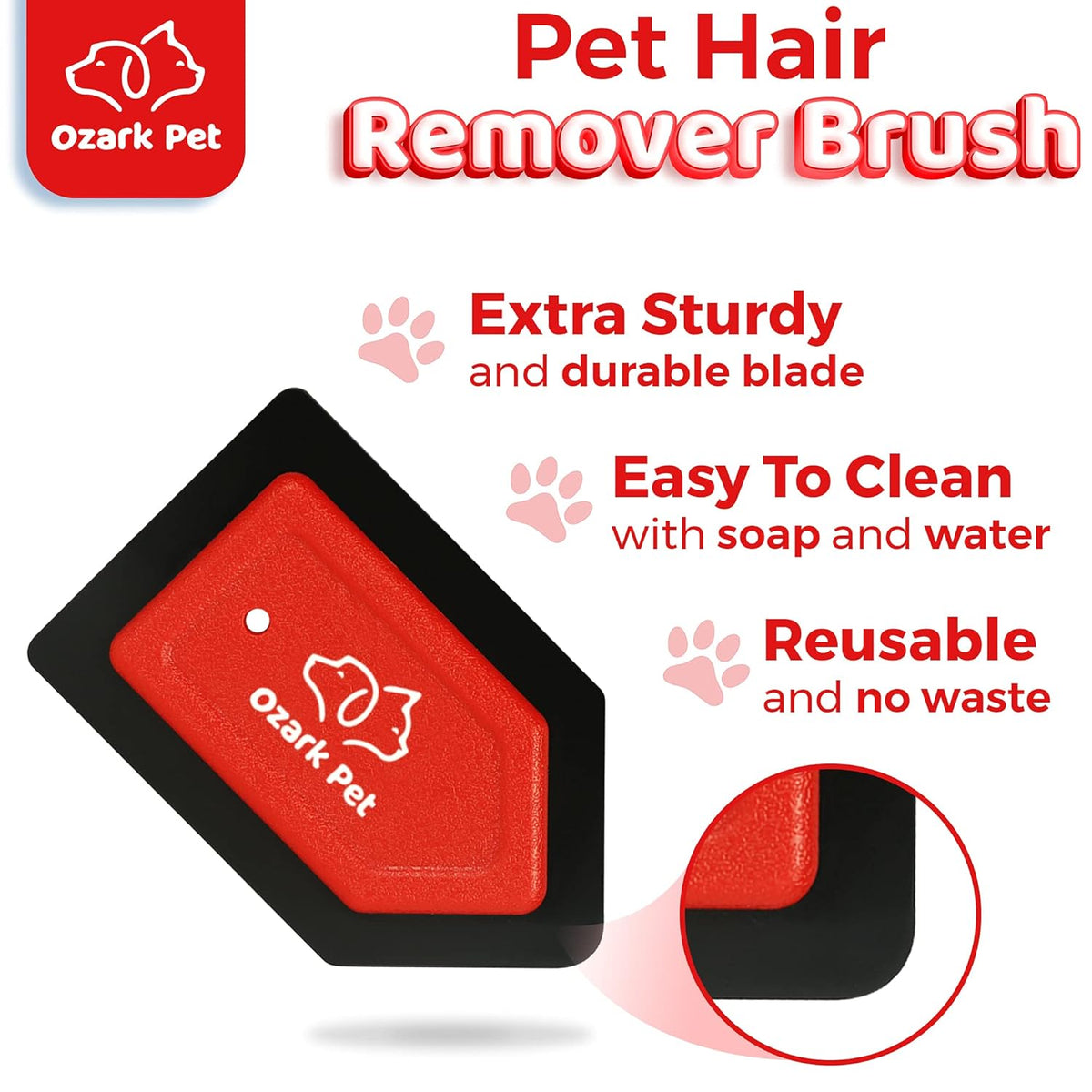 Professional Mini Pet Hair Remover for Cats and Dogs - Edge Sweeping Design, Scratch-Free Removal Kit for Furniture, Vehicles, and Bedding (Red, Detailer)