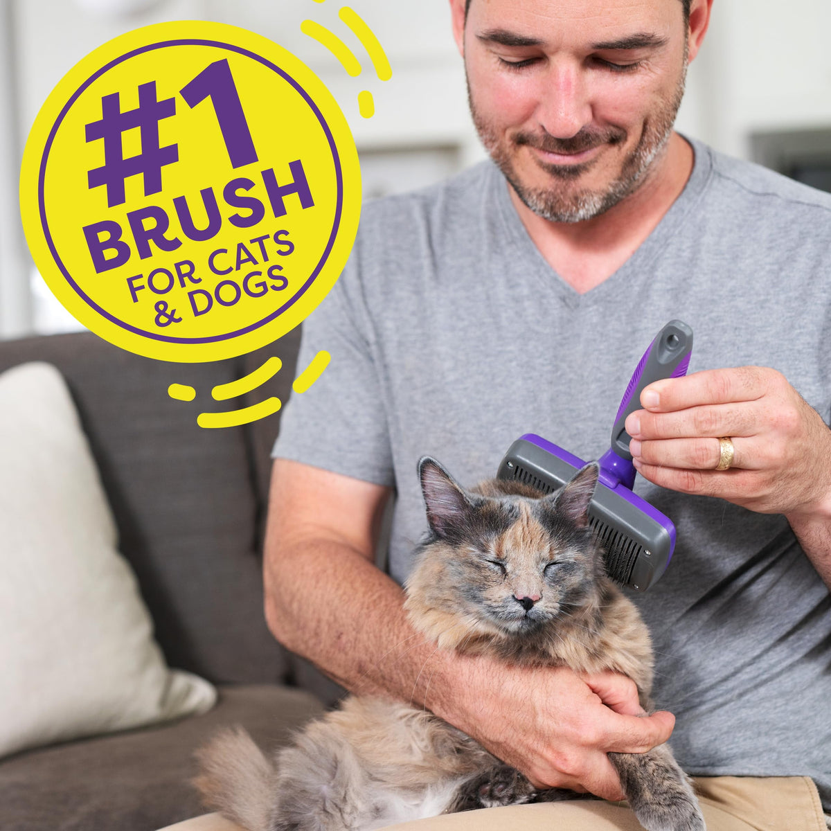 Self-Cleaning Slicker Brush for Dogs and Cats - Grooming Tool for Shedding Long and Short Hair with Retractable Bristles - Purple